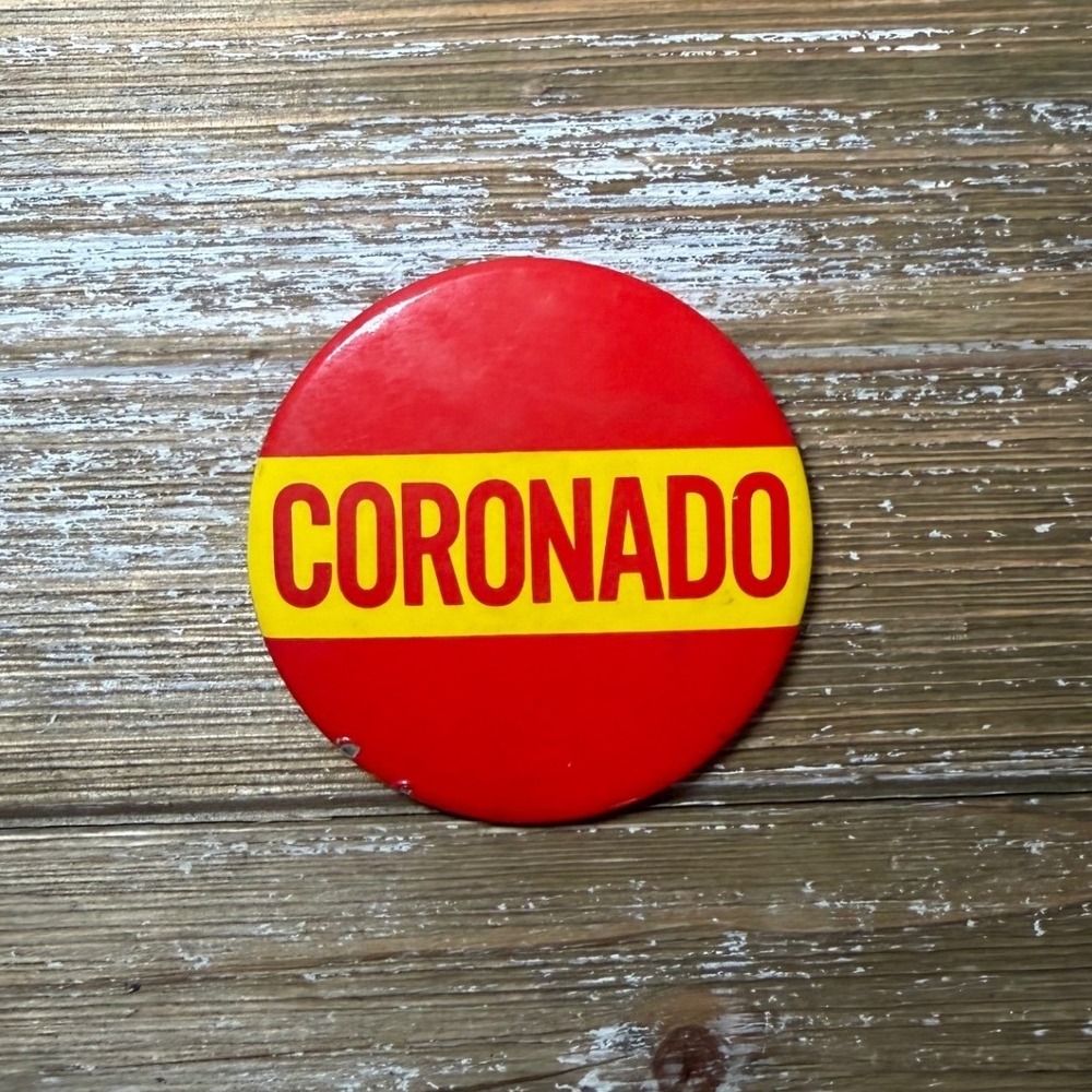 Vintage Coronado Colorado Pinback Button Red Yellow Graphic Retro 3 Inch Round